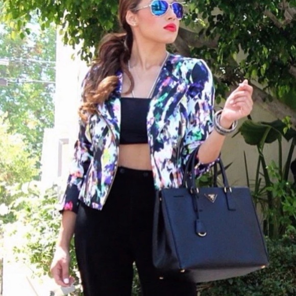 Forenza Jackets & Blazers - FORENZA WATERCOLOR ZIPPER CROP JACKET- SIZE S Office Siren